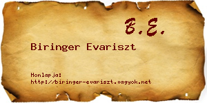 Biringer Evariszt névjegykártya
